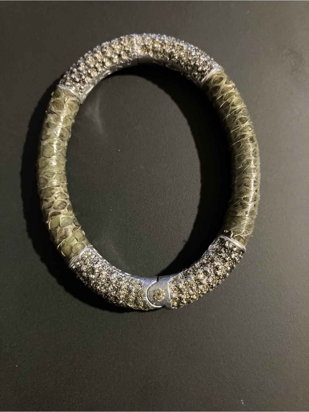 KMO Paris Sage Green Python Leather & Kamelite Hinge Bangle Bracelet